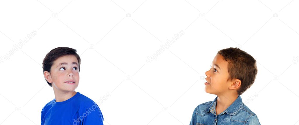 Classmates looking up isolated on a white background