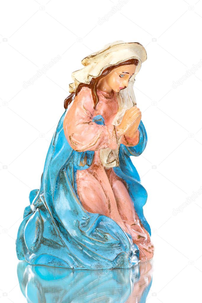 Ceramic figure of the virgin Mary isolated on white background 