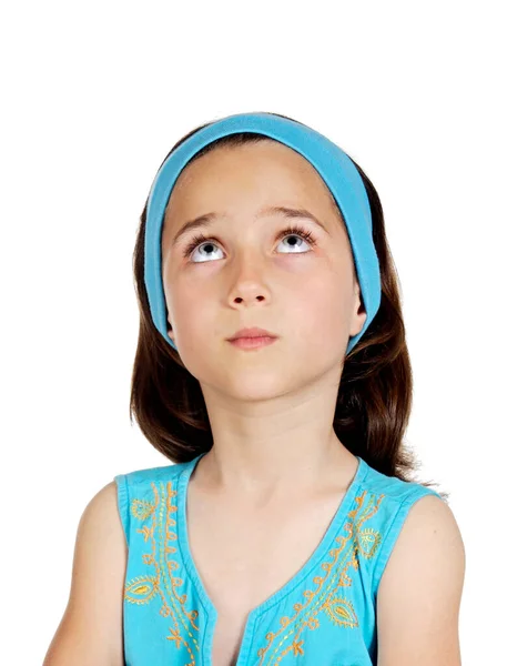 Bela Criança Pensativa Com Olhos Azuis Isolados Fundo Branco — Fotografia de Stock