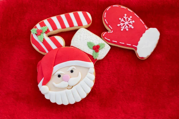 Karácsonyi Cookie Santa Face Red Fur Háttér — Stock Fotó