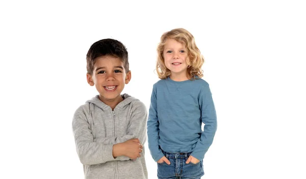 Niños Mirando Cámara Aislados Sobre Fondo Blanco — Foto de Stock