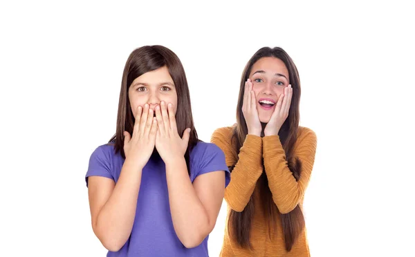 Surprised Girls Isolated White Background — Stock Photo, Image