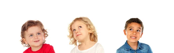 Bambini Pensierosi Che Immaginano Isolati Uno Sfondo Bianco — Foto Stock