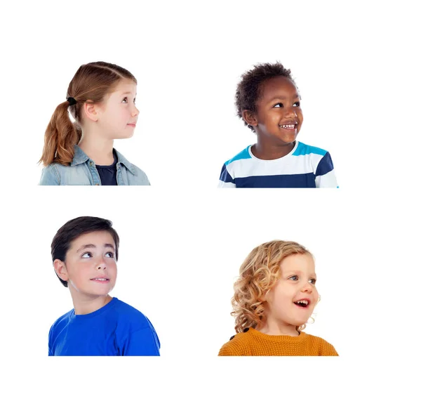 Pensieve Kinderen Verbeelden Zich Geïsoleerd Een Witte Achtergrond — Stockfoto