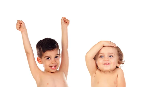 Baduur Twee Kinderen Zonder Kleren Klaar Voor Douche — Stockfoto