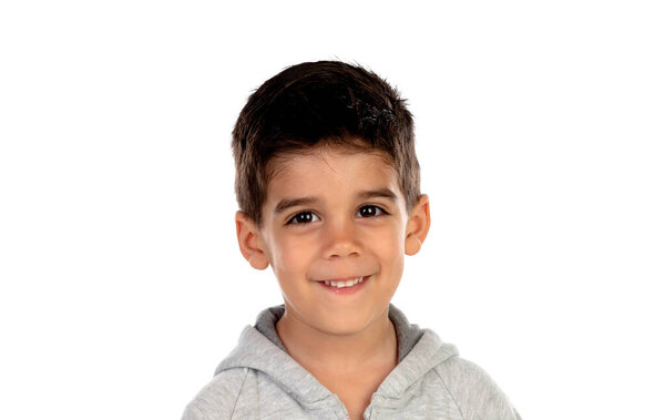 Latin child looking at camera isolated on a white background