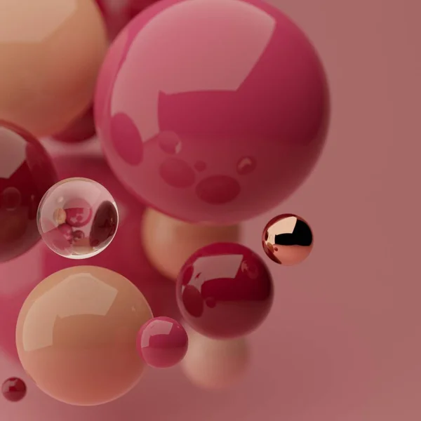 Fondo Abstracto Brillante Con Esferas Brillantes Colores Rosa Plantilla Renderizado —  Fotos de Stock
