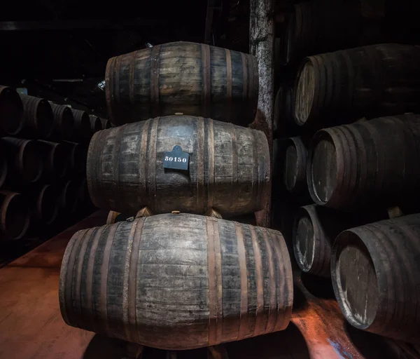 Port wine barrels in cellar, Vila Nova de Gaia, Porto, Portugal.