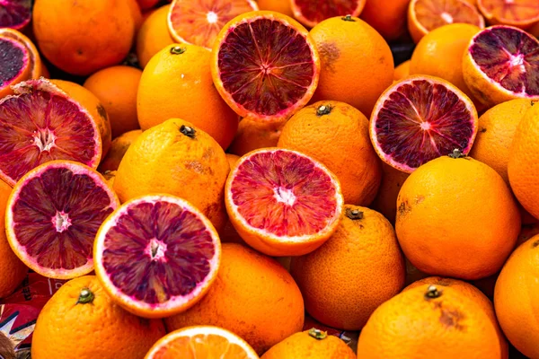 Red sicilian oranges at the street market