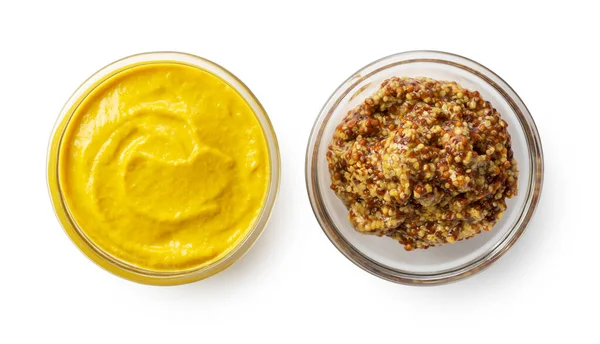 Two Types Mustard Sauce Placed White Background — Stock Photo, Image