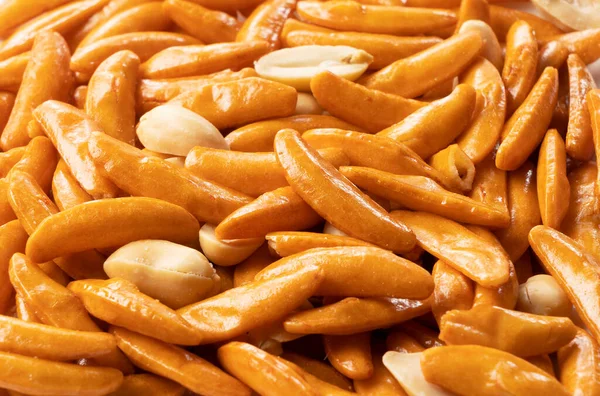 Close Crispy Rice Crackers Roasted Peanuts — Stock Photo, Image