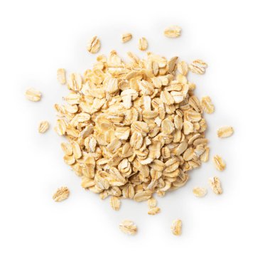 Beyaz arkaplandaki yulaf ezmesinin üst görüntüsü