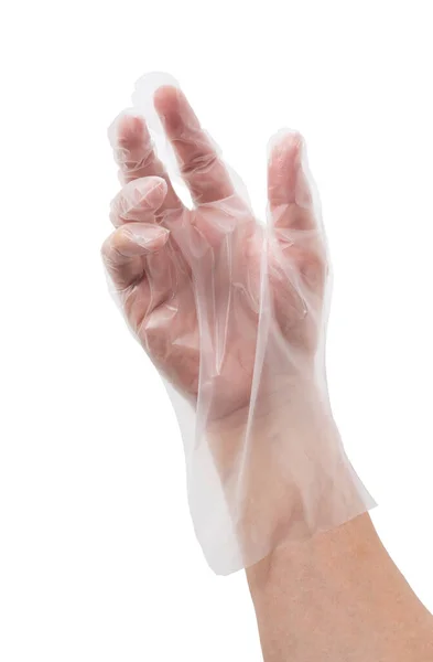 Handen Van Een Man Met Polyhandschoenen Een Witte Achtergrond Hygiënebeeld — Stockfoto