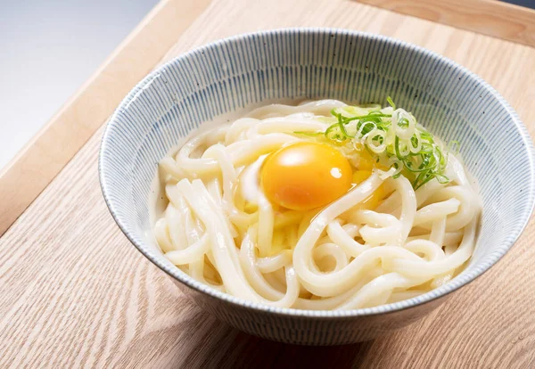Ingredienti Giapponesi Tagliatelle Udon Con Uovo Cipolla Verde Tritata — Foto Stock