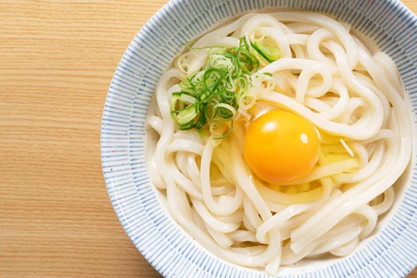 Japanese Ingredients Udon Noodles Egg Chopped Green Onion — Stock Photo, Image