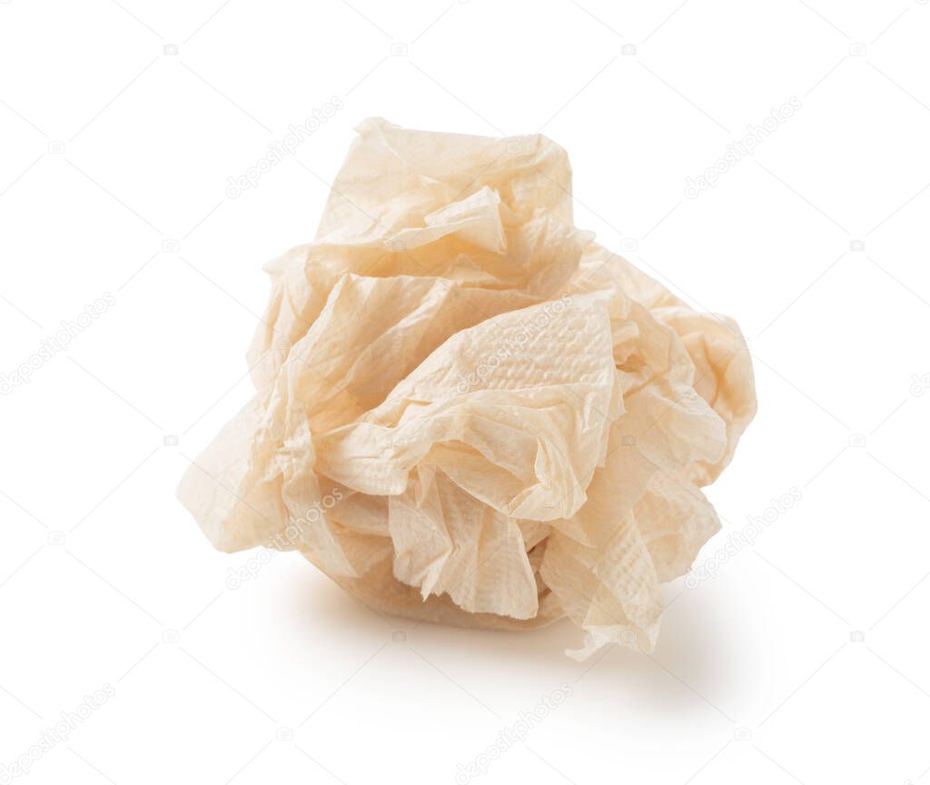 A crumpled paper napkin on a white background