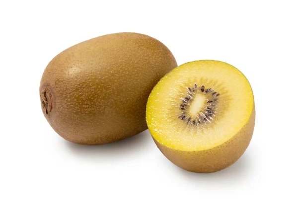 Een Snee Gouden Kiwi Een Witte Achtergrond — Stockfoto