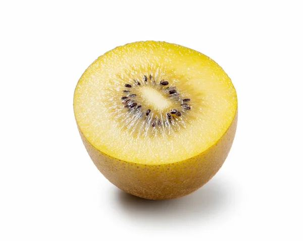 Een Snee Gouden Kiwi Een Witte Achtergrond — Stockfoto