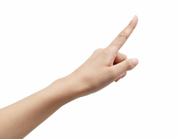 Рука женщины указывает на белый фон
