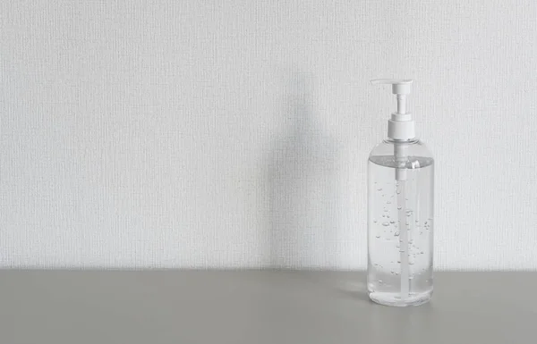 Bottle Sanitizing Gel Front White Wall — Stock Photo, Image