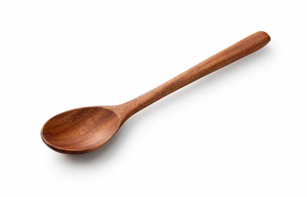 Angled Shot Wooden Spoon Placed White Background — Stock Photo, Image
