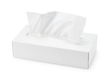 Beyaz arka planda sade beyaz bir mendil kutusu