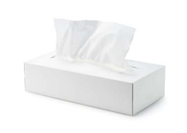 Beyaz arka planda sade beyaz bir mendil kutusu