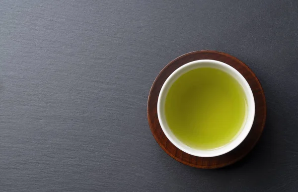 Bird Eye View Green Tea Placed Black Background Space Image — Stock Photo, Image