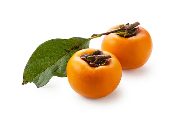 Två Japanska Persimmons Vit Bakgrund — Stockfoto