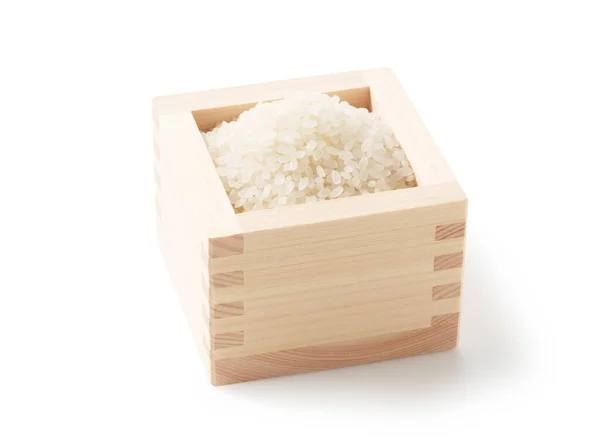 Arroz Uma Caixa Masu Japonês Fundo Branco — Fotografia de Stock