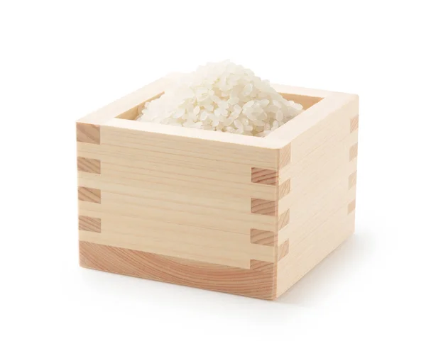 Arroz Uma Caixa Masu Japonês Fundo Branco — Fotografia de Stock