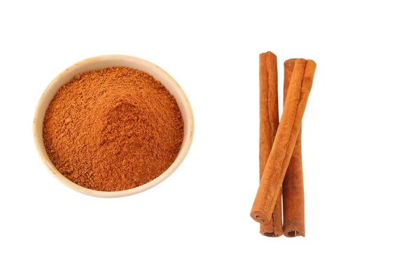 Cinnamon Powder Sticks White — Stock Photo, Image