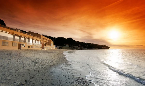 Plaża Aiguebelle Wschód Słońca Francuskim Wybrzeżu Riwiery — Zdjęcie stockowe
