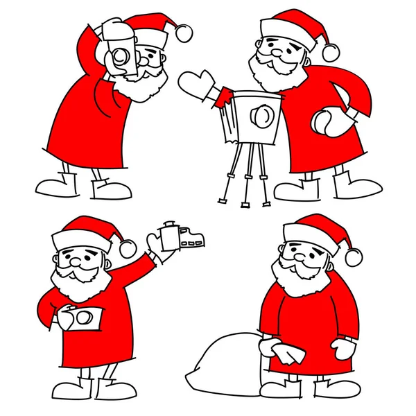 Babbo Natale fotografo con macchina fotografica vettore Natale illustrazione set — Vettoriale Stock