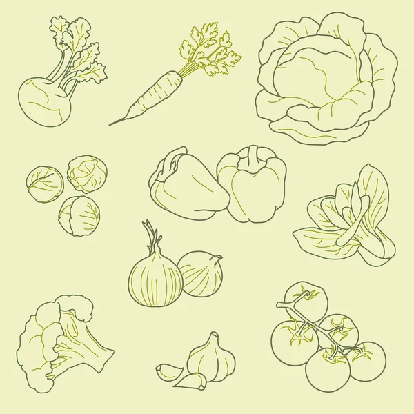 Set of hand-drawn vegetables, organic, healthy food, vector — Stock Vector