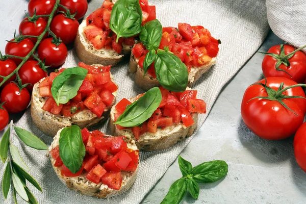 Bruschetta Tomate Fraîche Amuse Gueule Italien Basilic — Photo