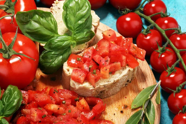 Bruschetta Tomate Fraîche Amuse Gueule Italien Basilic — Photo