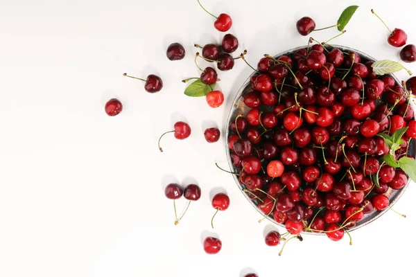 Cerise Cerises Fraîches Rouges Dans Bol Tas Cerises Sur Table — Photo