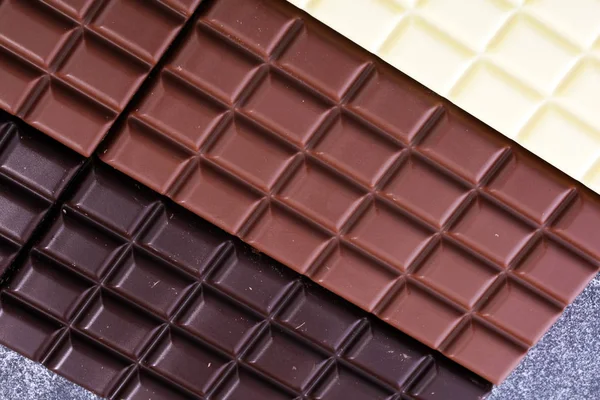 Čokoláda Různých Barvách Mléko Tmavé Bílé Čokolády — Stock fotografie