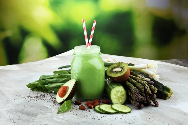 Zdravé Zelené Smoothie Přísady Superpotraviny Detoxikační Strava Zdraví Vegetariánské Jídlo — Stock fotografie