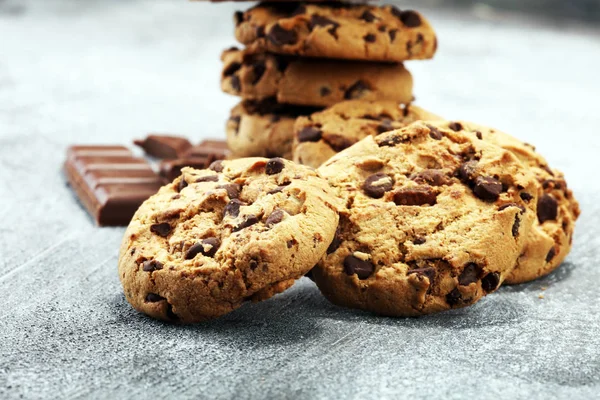 Chocolate Cookies Rustic Table Chocolate Chip Cookies Shot — Stock Photo, Image