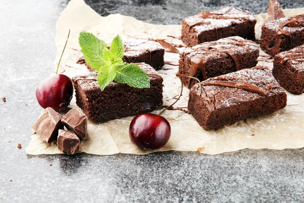 Homemade Chocolate Brownies Grey Background Chocolate Cake Concept — Stock Photo, Image