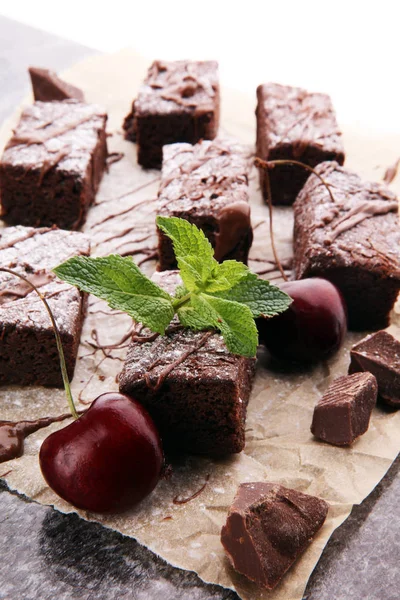 Brownies Chocolat Maison Sur Fond Gris Concept Gâteau Chocolat — Photo