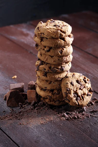 Chocolate Cookies Table Chocolate Chip Cookies Shot — Stock Photo, Image