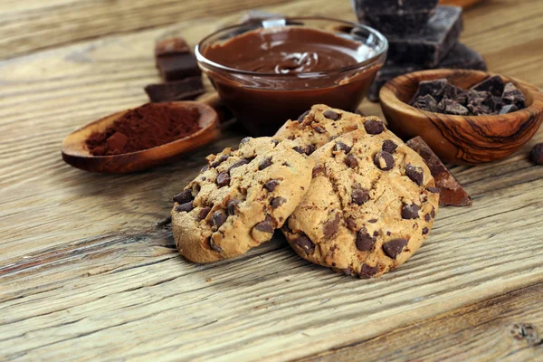 Chocolate cookies on table. Chocolate chip cookies shot