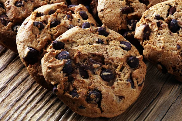 Chocolate cookies on table. Chocolate chip cookies shot