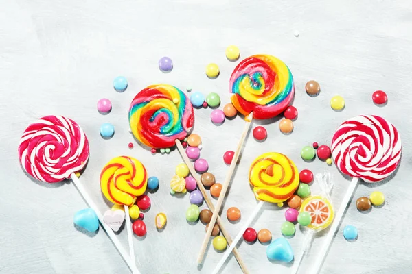 Bonbons Mit Gelee Und Zucker Bunte Palette Verschiedenen Süßigkeiten Und — Stockfoto