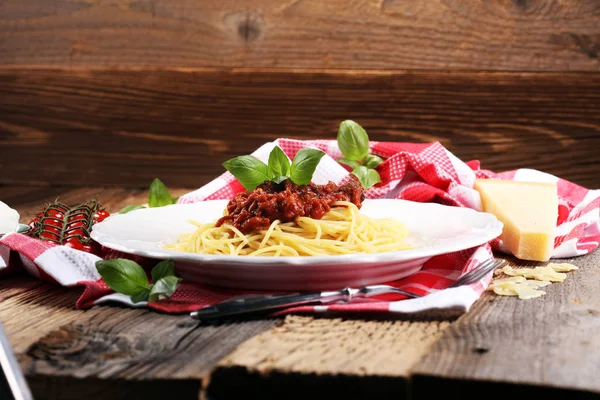 Prato Espaguete Delicioso Bolonhesa Bolonhesa Com Carne Picada Salgada Molho — Fotografia de Stock