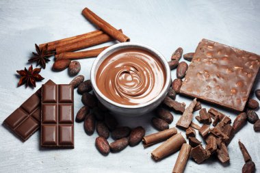 Eriyen çikolata ya da bir çikolata girdap ile eritilmiş çikolata. Birçok yığını ve toz ile fiş