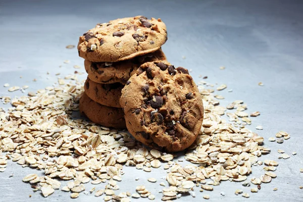 Chocolate Cookies Rustic Table Chocolate Chip Cookies Cookies Oat Flakes — Stock Photo, Image